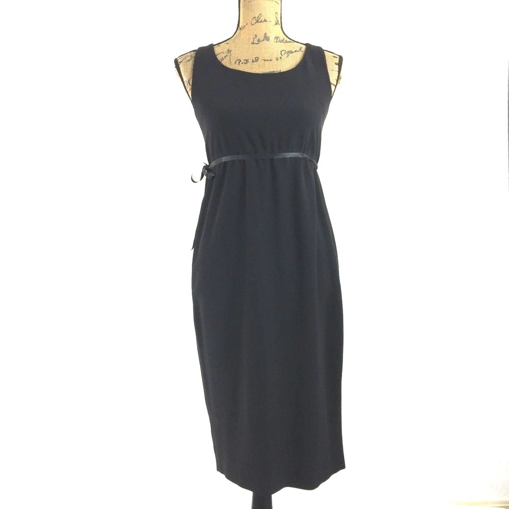 Martino Midali Dress XS Classic Black Sheath Empire Drawstring Midi Italy